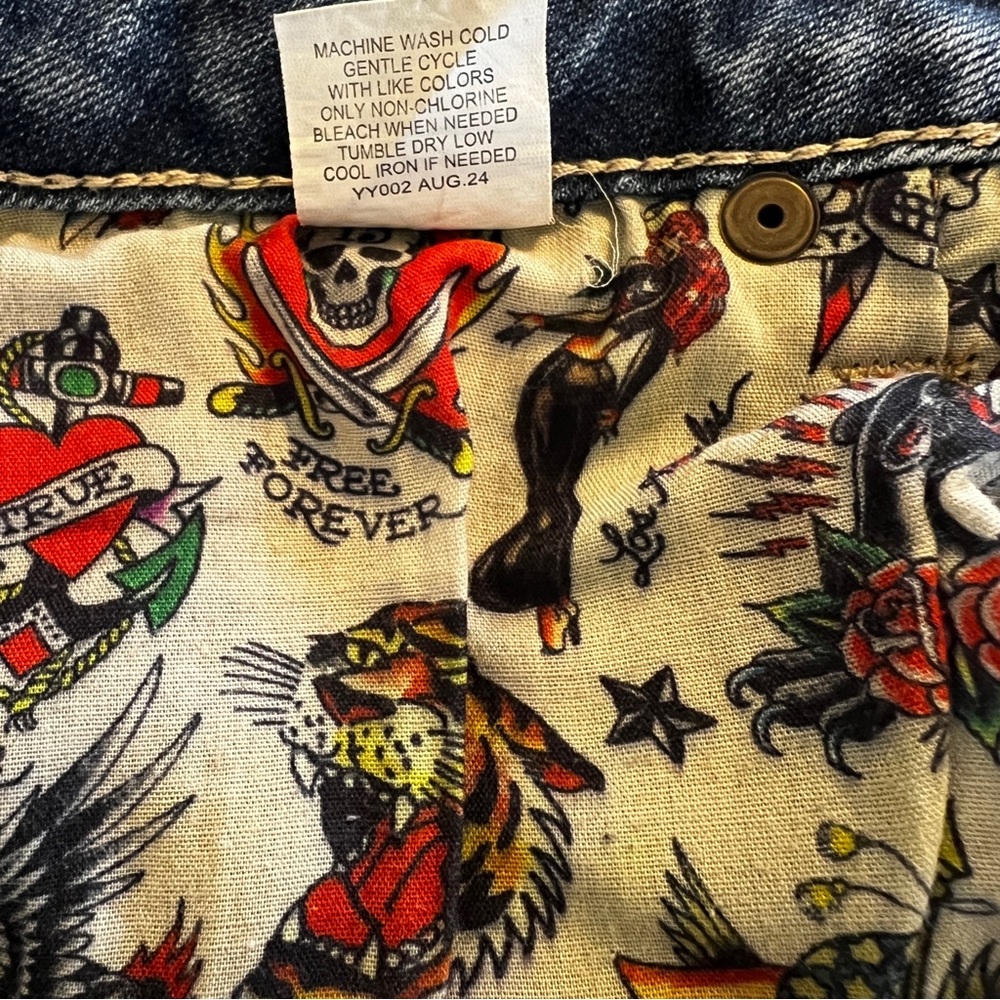 ED HARDY Y2K TRUE LOVE / LOVE ETERNAL WIDE LEG JEAN WOMEN’S SIZE 24 - Picture 11 of 15